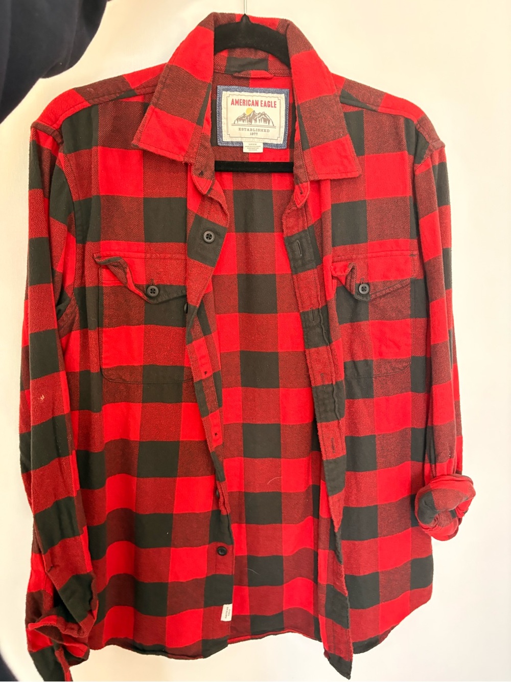 American Eagle Outfitters Red and Black Buffalo Plaid Button-Down Shirt